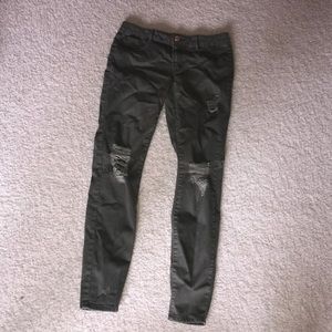 Army green ripped skinny jeans